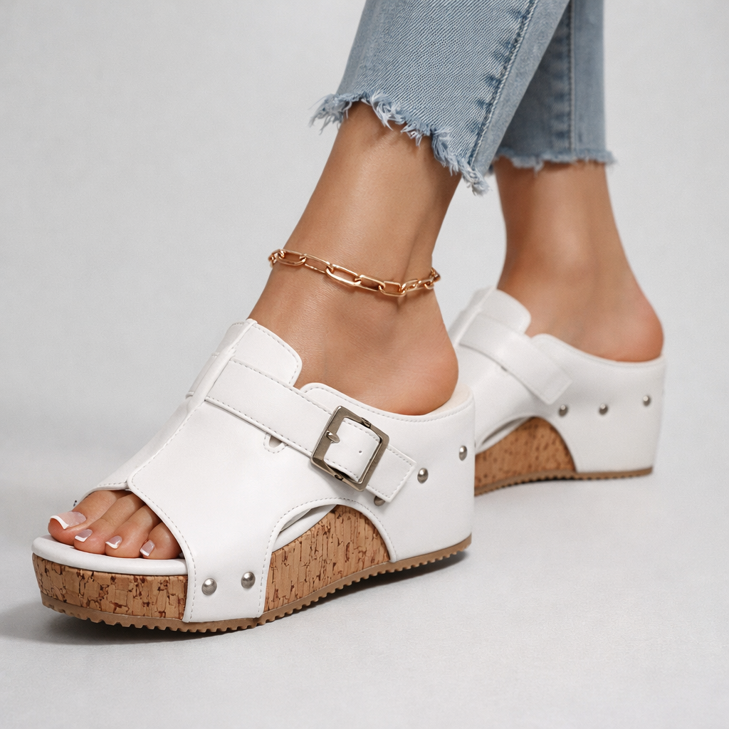 Soleil Buckle Wedge Sandals
