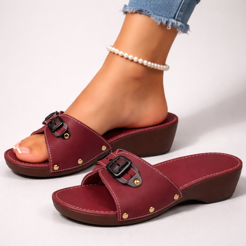 Burnished Leather Buckle Slides