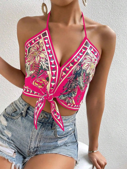 Aegean Botanical Tie-Front Halter