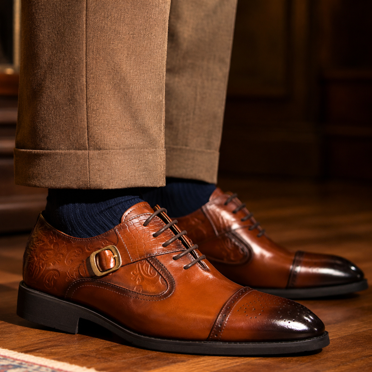 Antiqued Monk-Strap Oxford