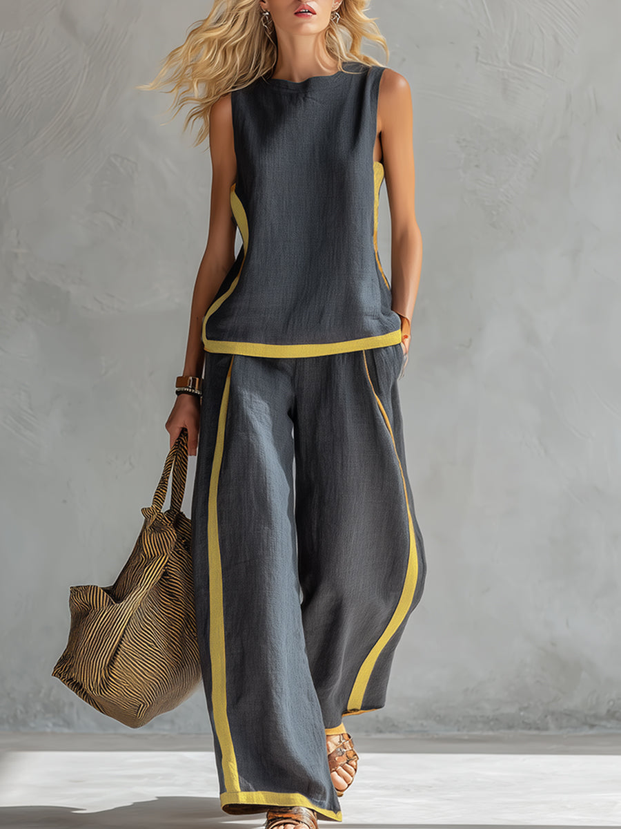 Riviera Contrast-Trim Linen Set