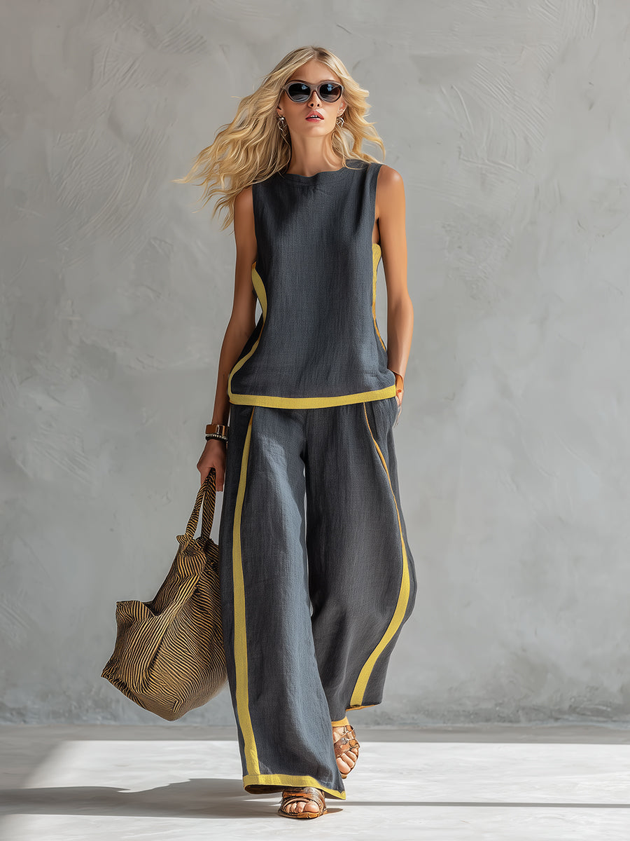 Riviera Contrast-Trim Linen Set