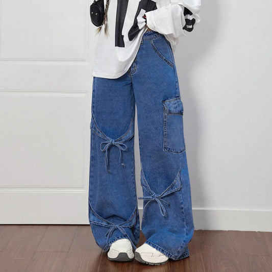 Oversized Tie-Pocket Wide Leg Jeans