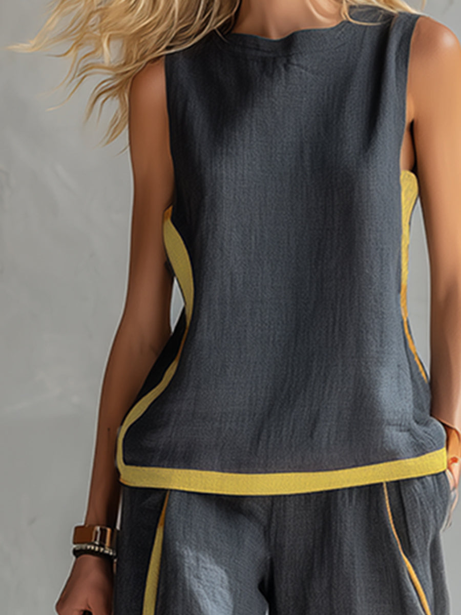 Riviera Contrast-Trim Linen Set