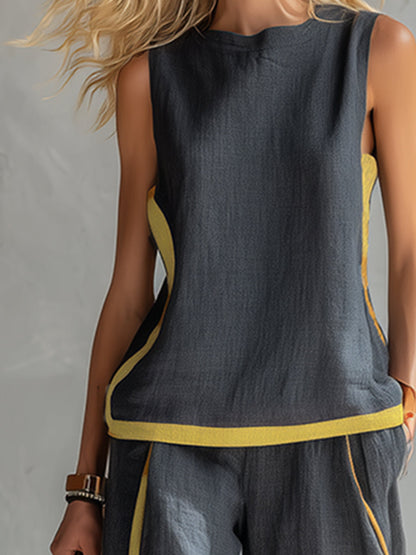 Riviera Contrast-Trim Linen Set