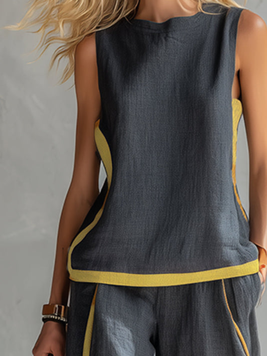 Riviera Contrast-Trim Linen Set