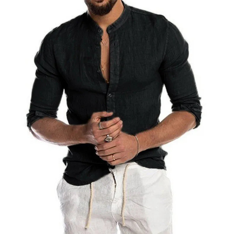 Aegean Linen Mandarin Shirt