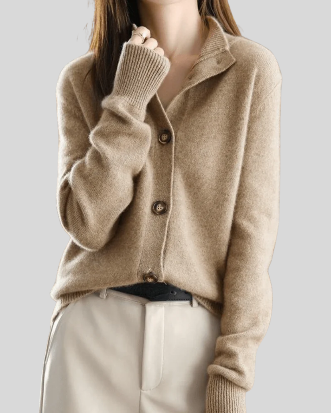 Notched Collar Cashmere Cardigan