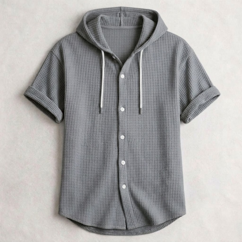 Dunmore Waffle-Knit Hooded Button Shirt