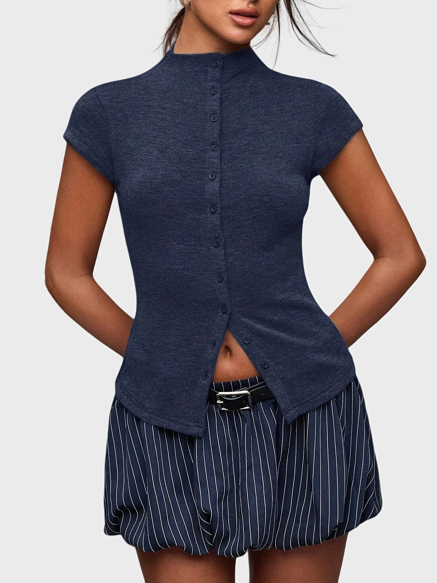 Ribbed Mock-Neck Cardigan