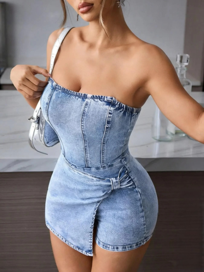 Fumée — Smoked Denim Strapless Wrap Dress