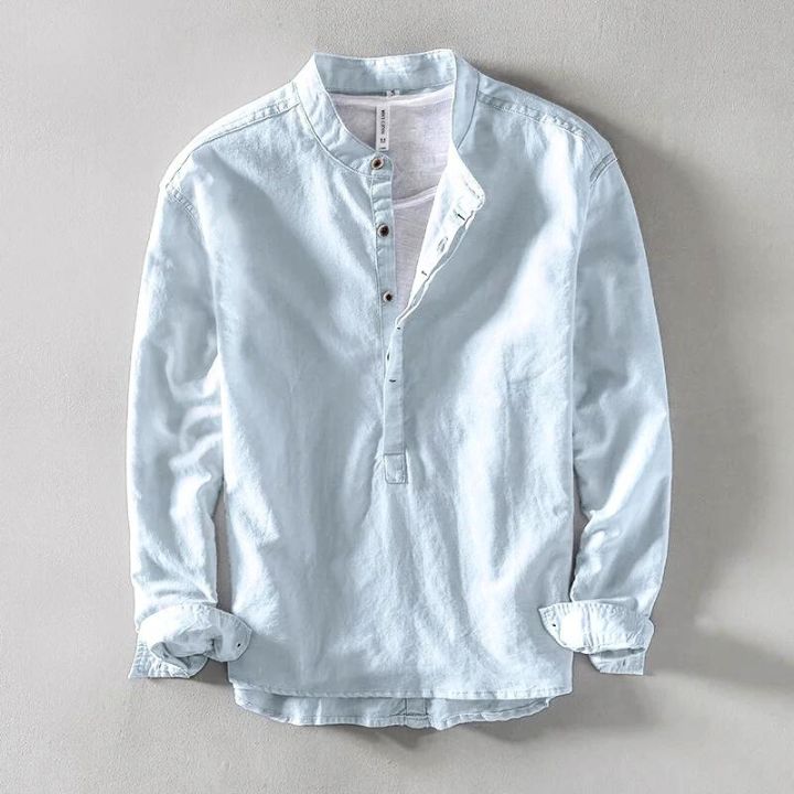 The Alaric | Pure Linen Henley Shirt