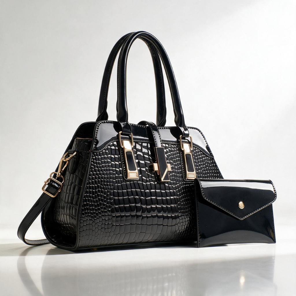 Verlaine Patent Croc Tote Set