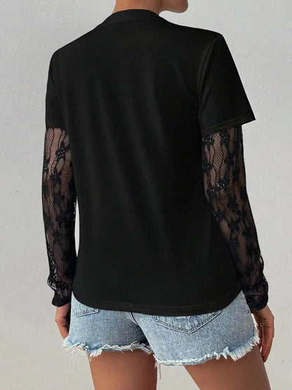 Velours Lace-Sleeve Top