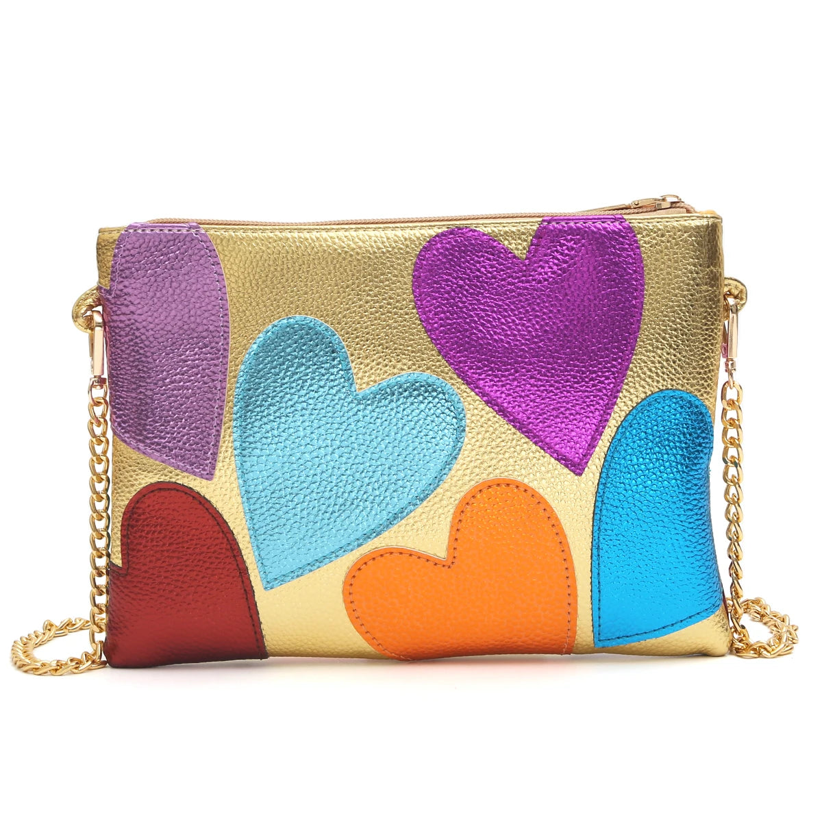 Amoure Metallic Heart Clutch