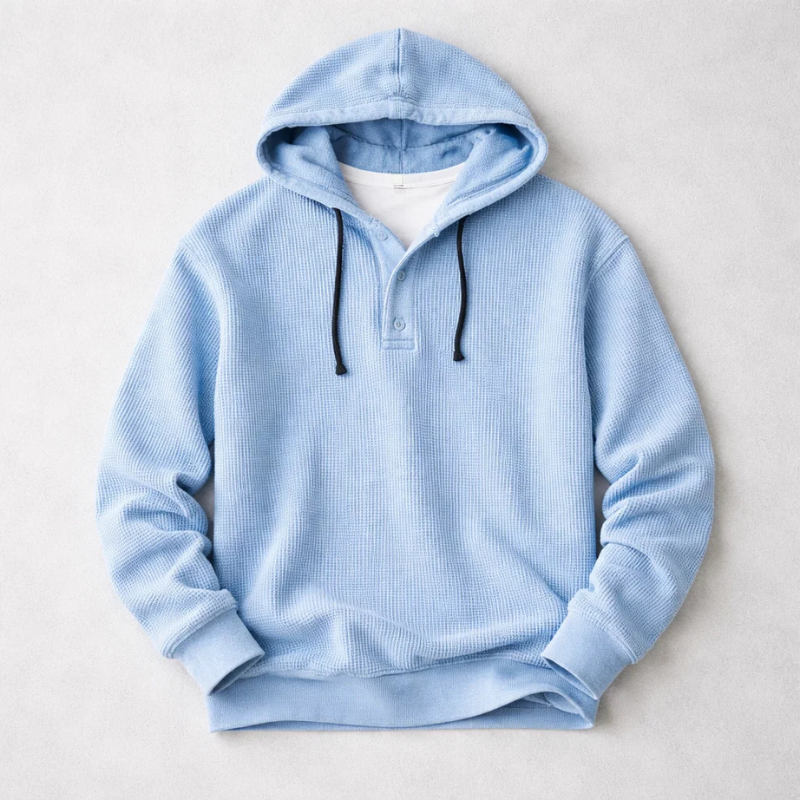 Beaumont Waffle-Knit Henley Hoodie