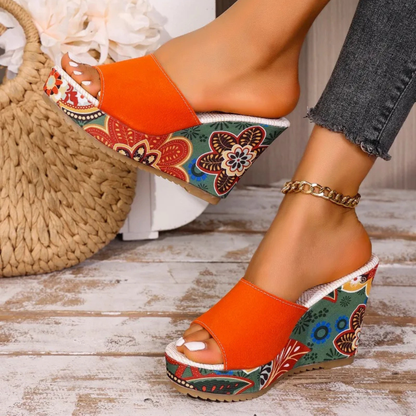Marrakech Sunset Painted Wedge Mules