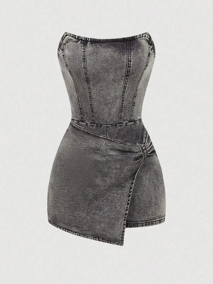 Fumée — Smoked Denim Strapless Wrap Dress