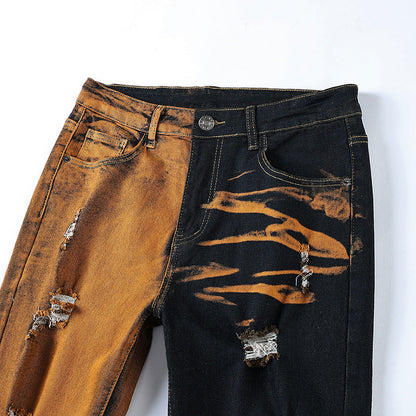 Shadow-Burn Two-Tone Ripped Denim