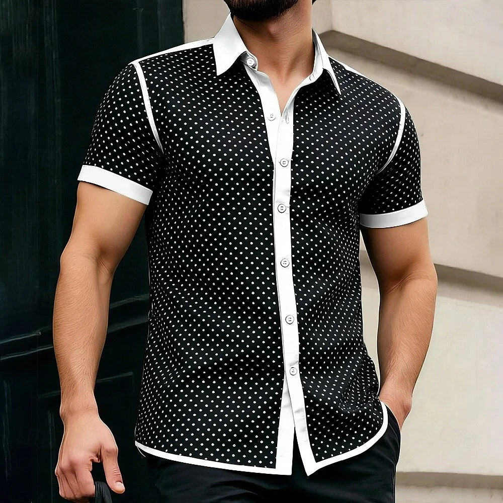 Piqué Dot Contrast-Trim Short Sleeve
