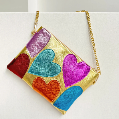 Amoure Metallic Heart Clutch