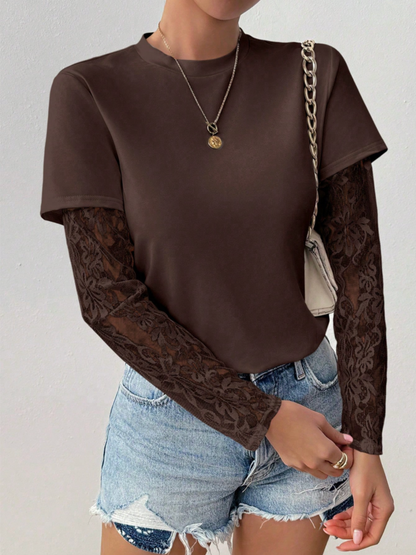 Velours Lace-Sleeve Top