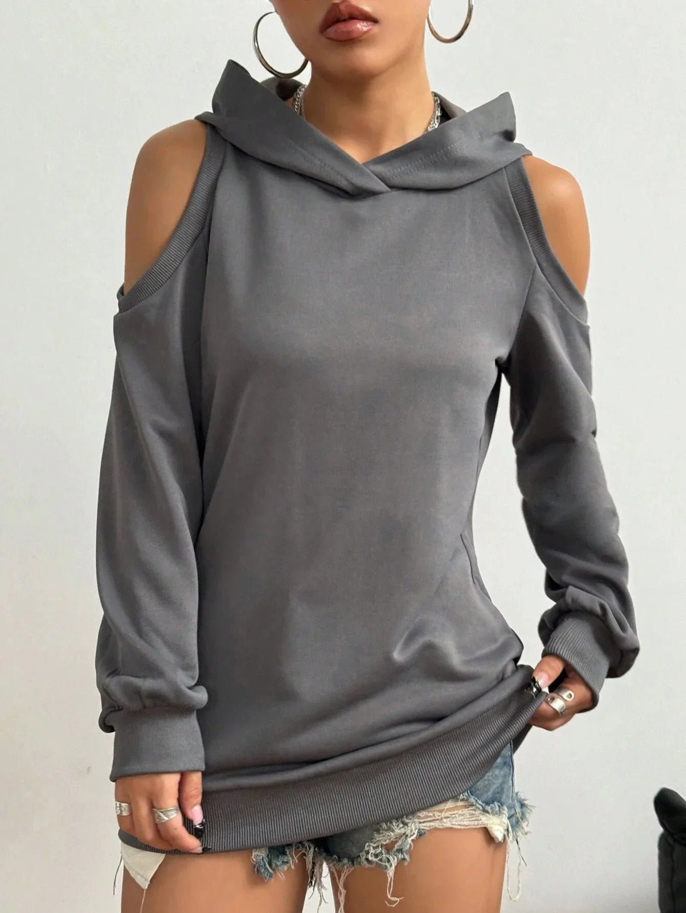 Cold-Shoulder Hooded Sweatshirt