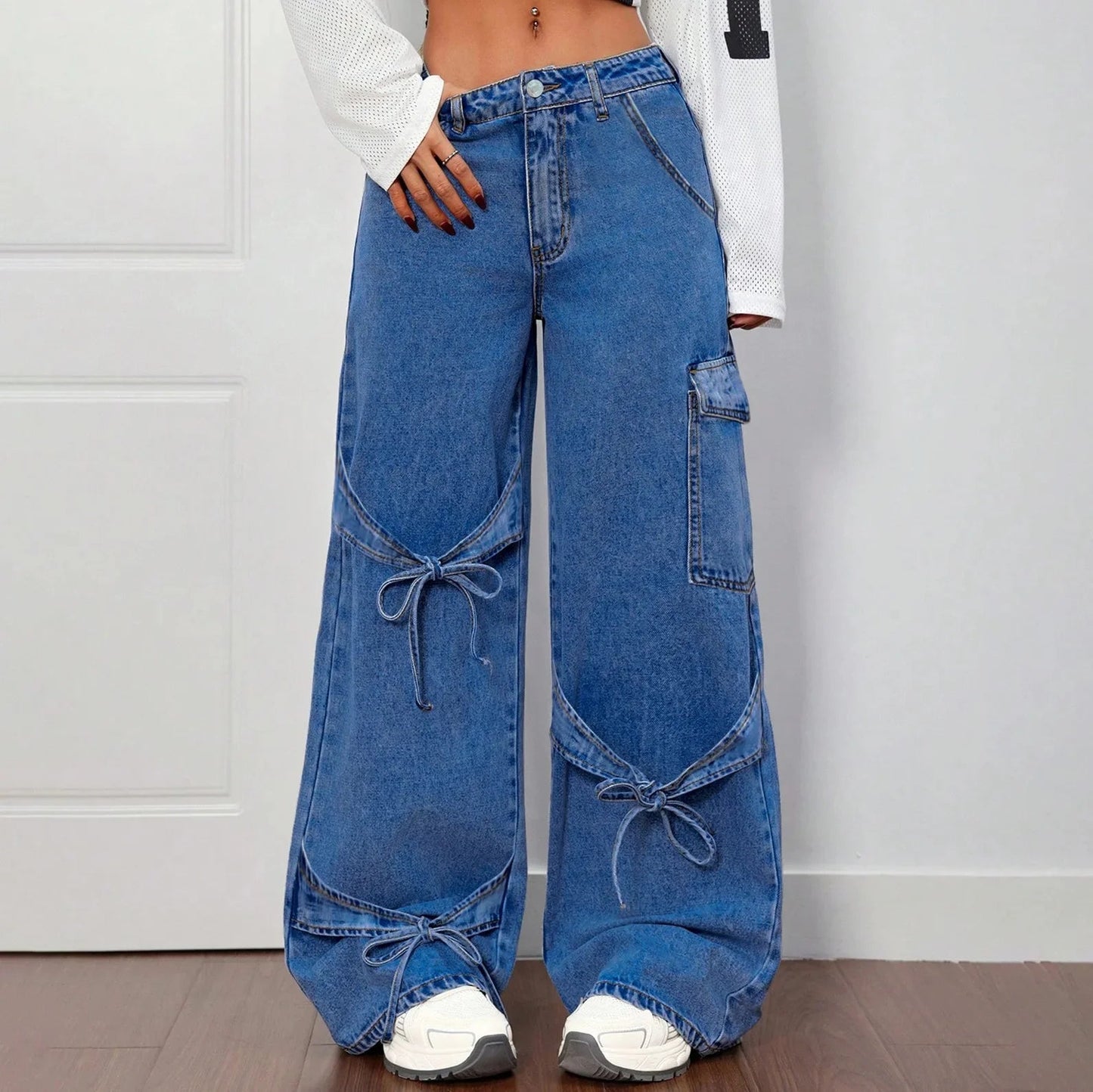 Oversized Tie-Pocket Wide Leg Jeans
