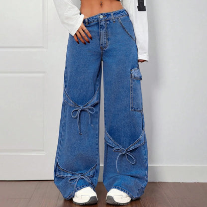Oversized Tie-Pocket Wide Leg Jeans