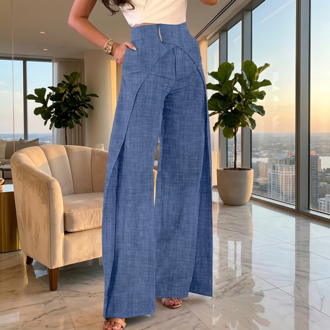 Plissé High-Waist Palazzo Trousers
