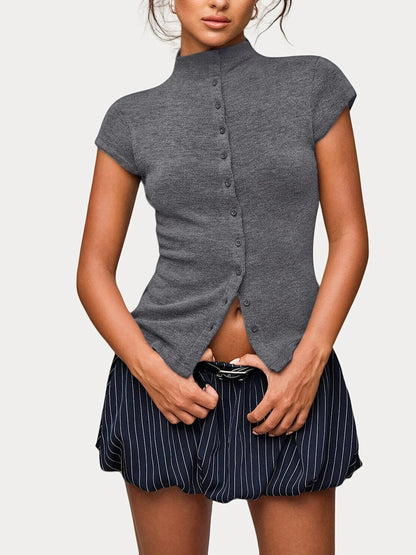 Ribbed Mock-Neck Cardigan