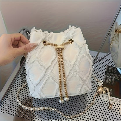 Distressed Quilted Denim Bucket Bag