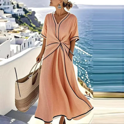 Coastal Contrast-Trim Wrap Dress