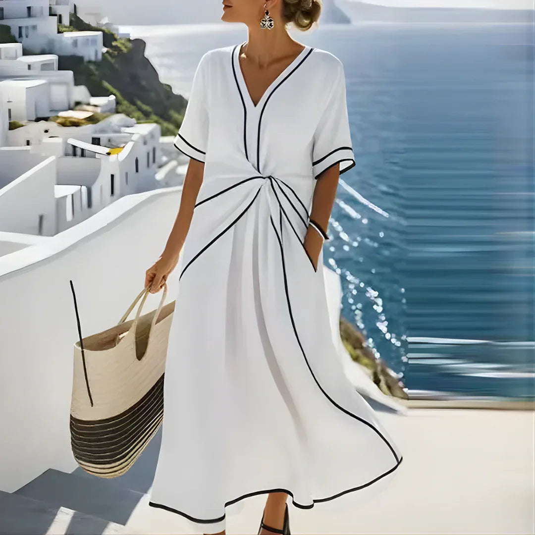 Coastal Contrast-Trim Wrap Dress
