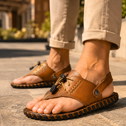 Cognac Thong Leather Sandal
