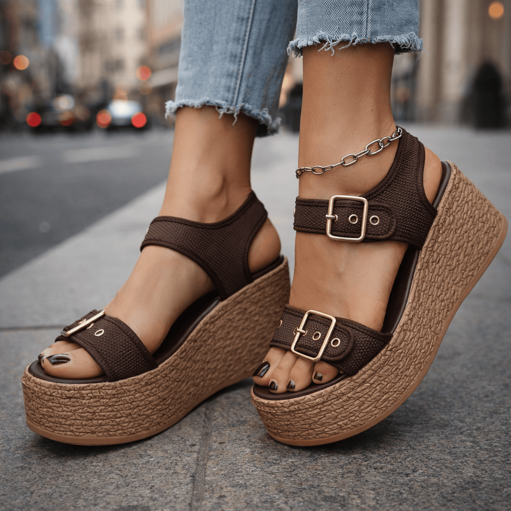 Cobblestone Buckle Wedges
