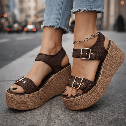 Cobblestone Buckle Wedges