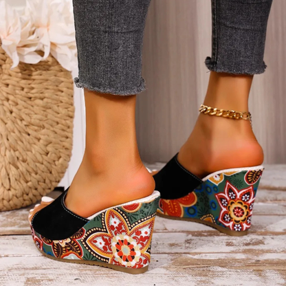 Marrakech Sunset Painted Wedge Mules