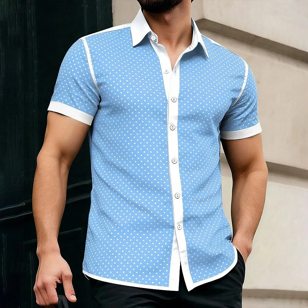 Piqué Dot Contrast-Trim Short Sleeve