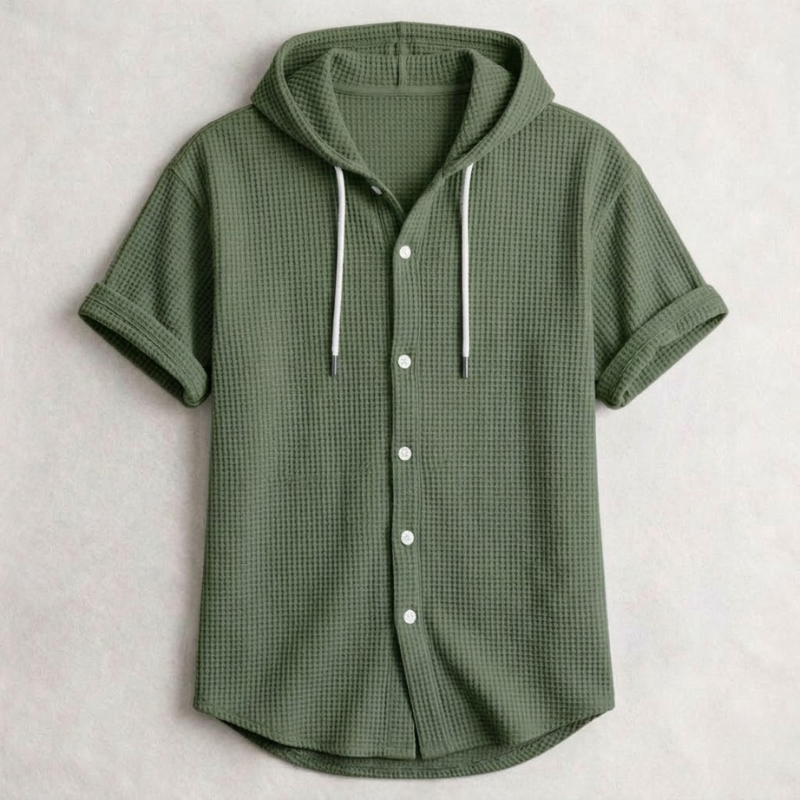Dunmore Waffle-Knit Hooded Button Shirt
