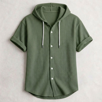 Dunmore Waffle-Knit Hooded Button Shirt