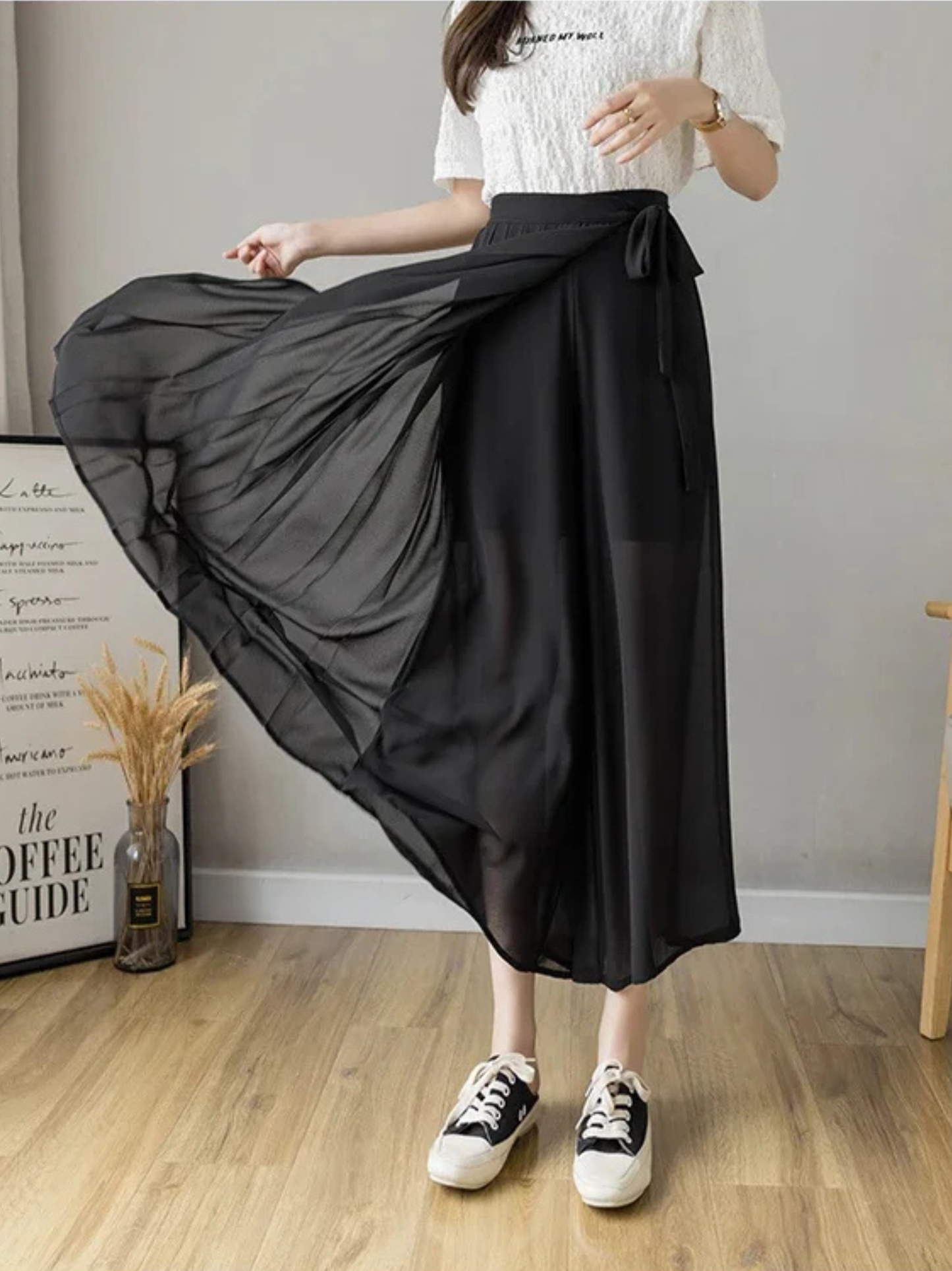 Pleated Wrap Midi Skirt