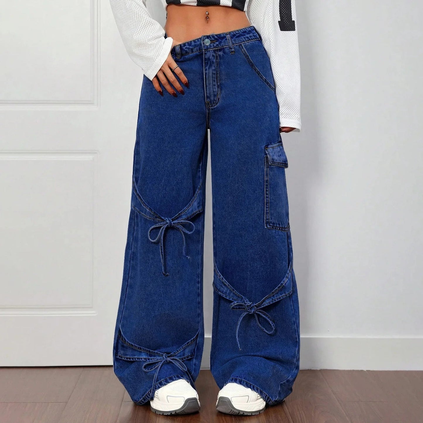 Oversized Tie-Pocket Wide Leg Jeans