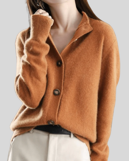 Notched Collar Cashmere Cardigan