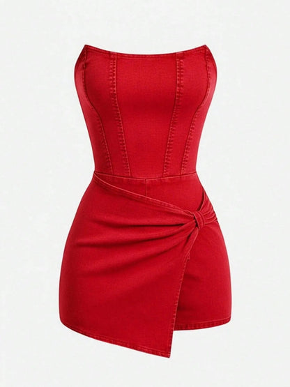 Fumée — Smoked Denim Strapless Wrap Dress