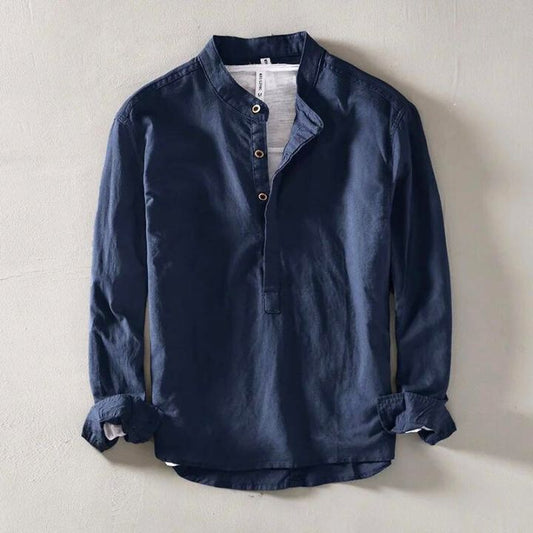 The Alaric | Pure Linen Henley Shirt