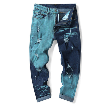 Shadow-Burn Two-Tone Ripped Denim
