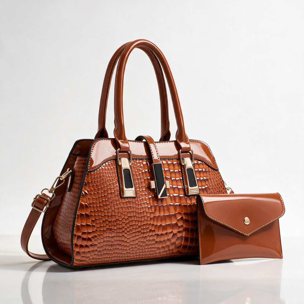 Verlaine Patent Croc Tote Set