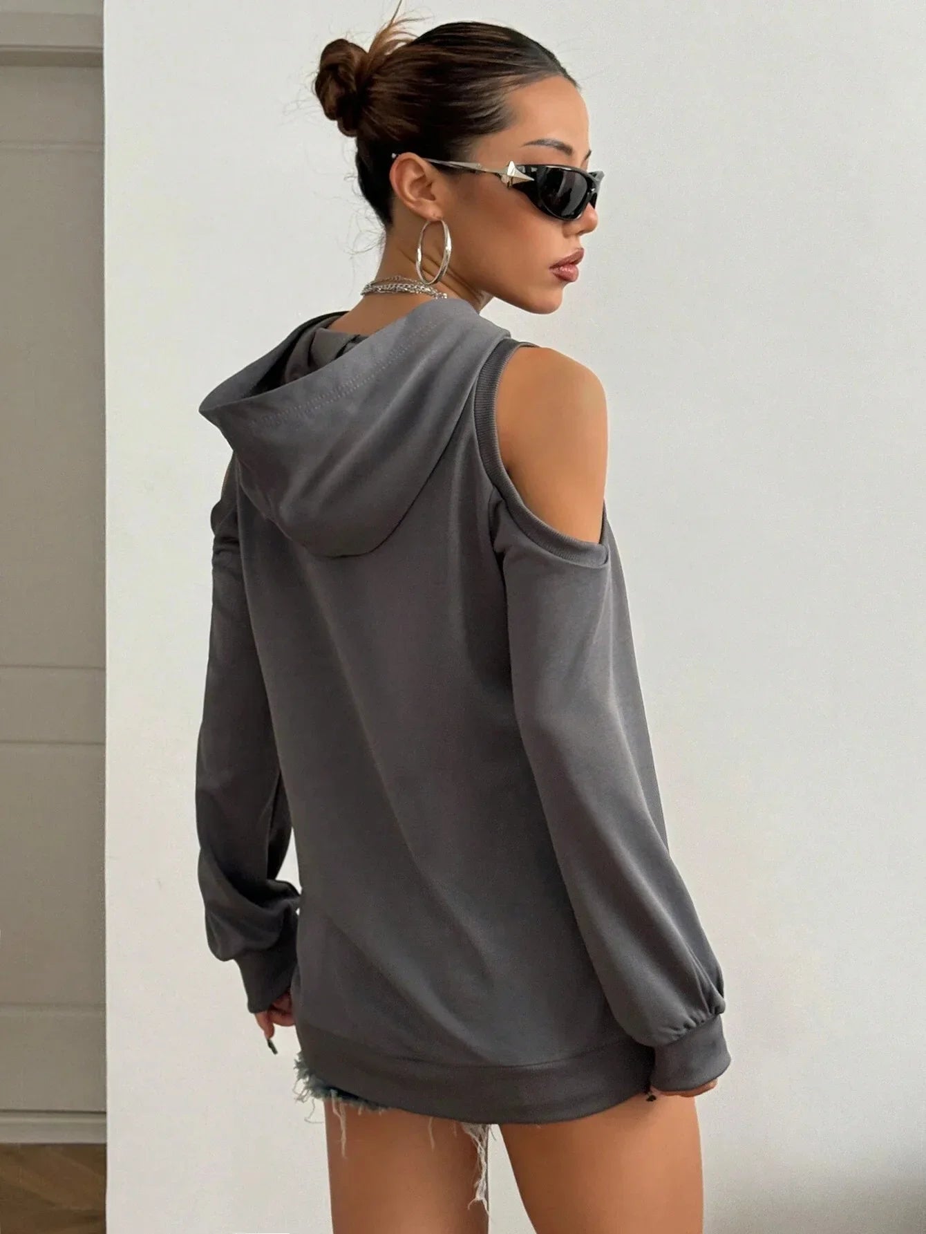 Cold-Shoulder Hooded Sweatshirt