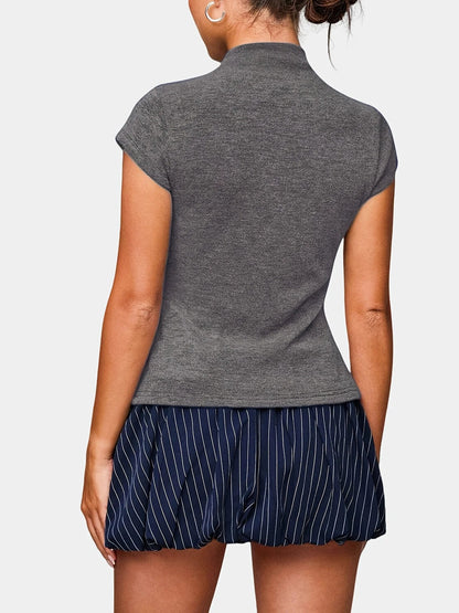 Ribbed Mock-Neck Cardigan